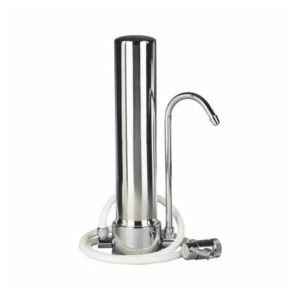 Purificador LIFE PURE HOME INOX sobre mesada con filtro. Carcasa de acero inoxidable. Filtro interno de cerámica y carbón. Se cambia el filtro de 8 a 10 meses.